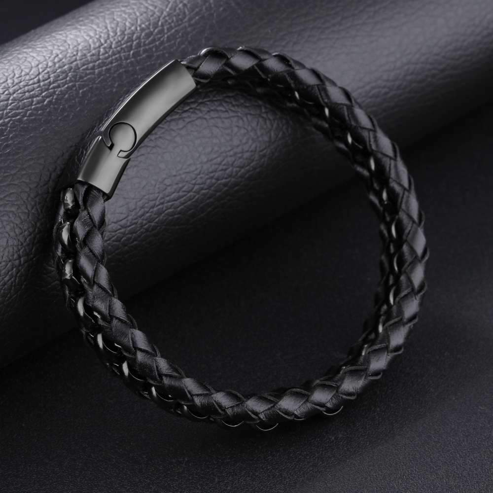 200mm Length Black Stainless Steel and Leather Bracelet for Men, Fashion Jewelry Gift-Customized Jewel
