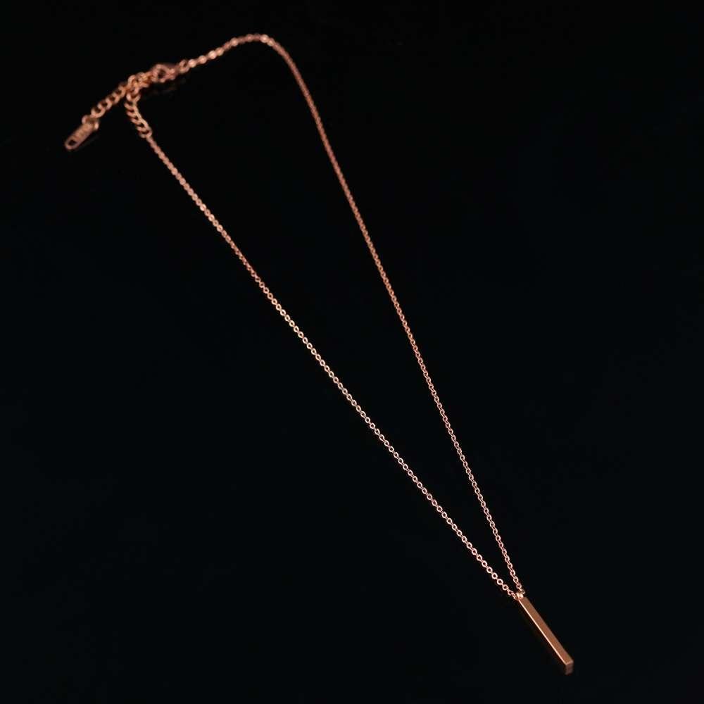 Personalized Rose Gold Color Stainless Steel Necklace with Vertical Bar Engrave Name Pendant, Trendy Jewelry Gift for Women-Customized Jewel