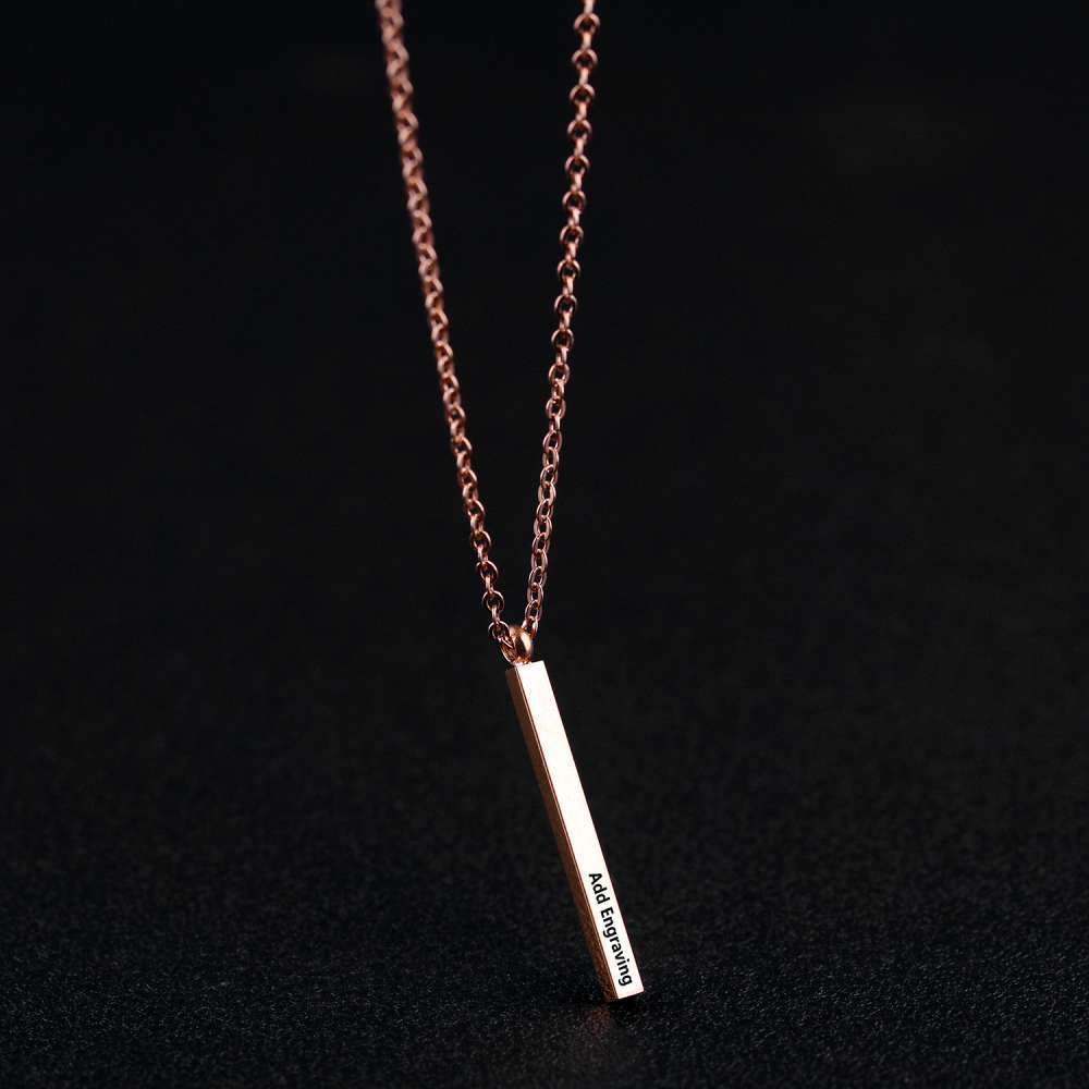Personalized Rose Gold Color Stainless Steel Necklace with Vertical Bar Engrave Name Pendant, Trendy Jewelry Gift for Women-Customized Jewel