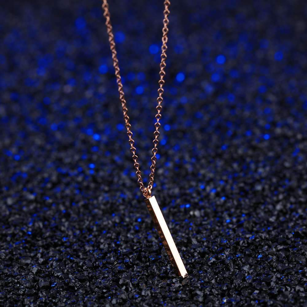Personalized Rose Gold Color Stainless Steel Necklace with Vertical Bar Engrave Name Pendant, Trendy Jewelry Gift for Women-Customized Jewel