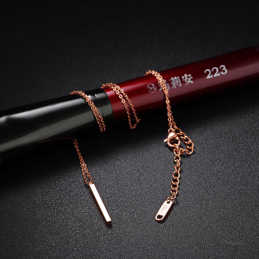 Personalized Rose Gold Color Stainless Steel Necklace with Vertical Bar Engrave Name Pendant, Trendy Jewelry Gift for Women-Customized Jewel