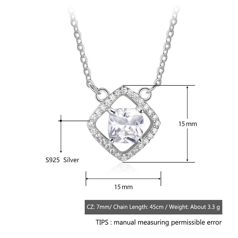 Fashion Square Cubic Zirconia 925 Sterling Silver Necklace & Pendant For Women Christmas Best Gift Jewelry-Customized Jewel