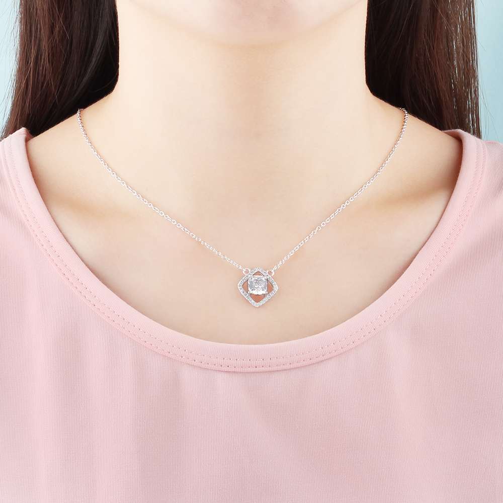 Fashion Square Cubic Zirconia 925 Sterling Silver Necklace & Pendant For Women Christmas Best Gift Jewelry-Customized Jewel