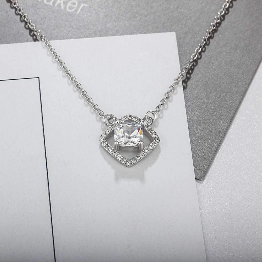 Fashion Square Cubic Zirconia 925 Sterling Silver Necklace & Pendant For Women Christmas Best Gift Jewelry-Customized Jewel