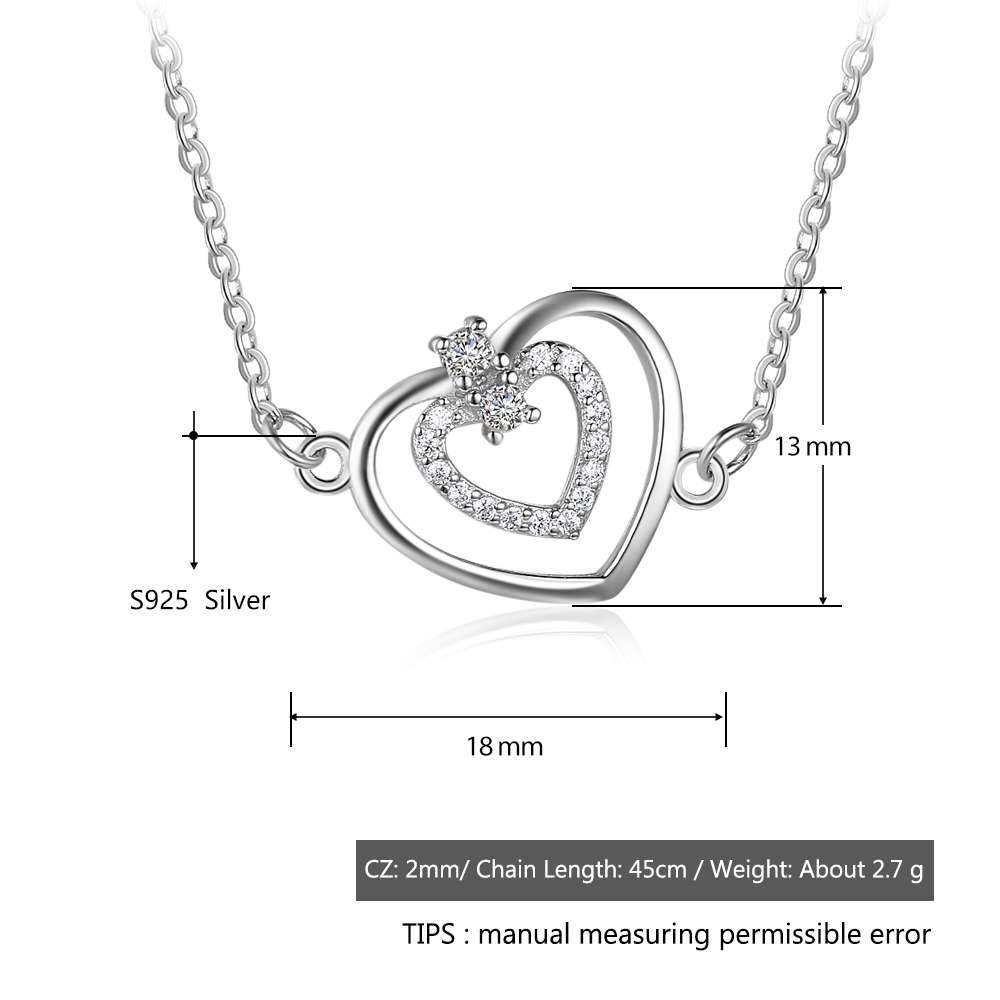 Fashion Heart Pattern Cubic Zirconia 925 Sterling Silver Necklace & Pendant For Women Best Gift Jewelry-Customized Jewel