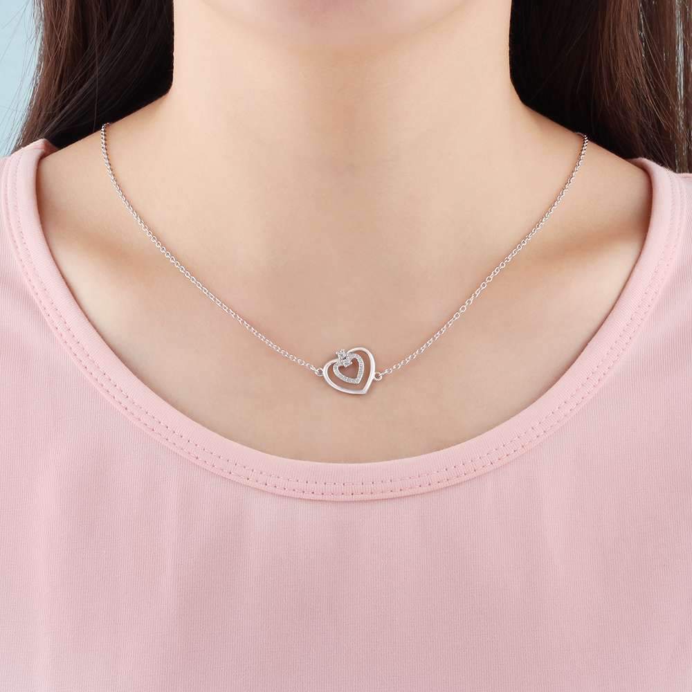 Fashion Heart Pattern Cubic Zirconia 925 Sterling Silver Necklace & Pendant For Women Best Gift Jewelry-Customized Jewel