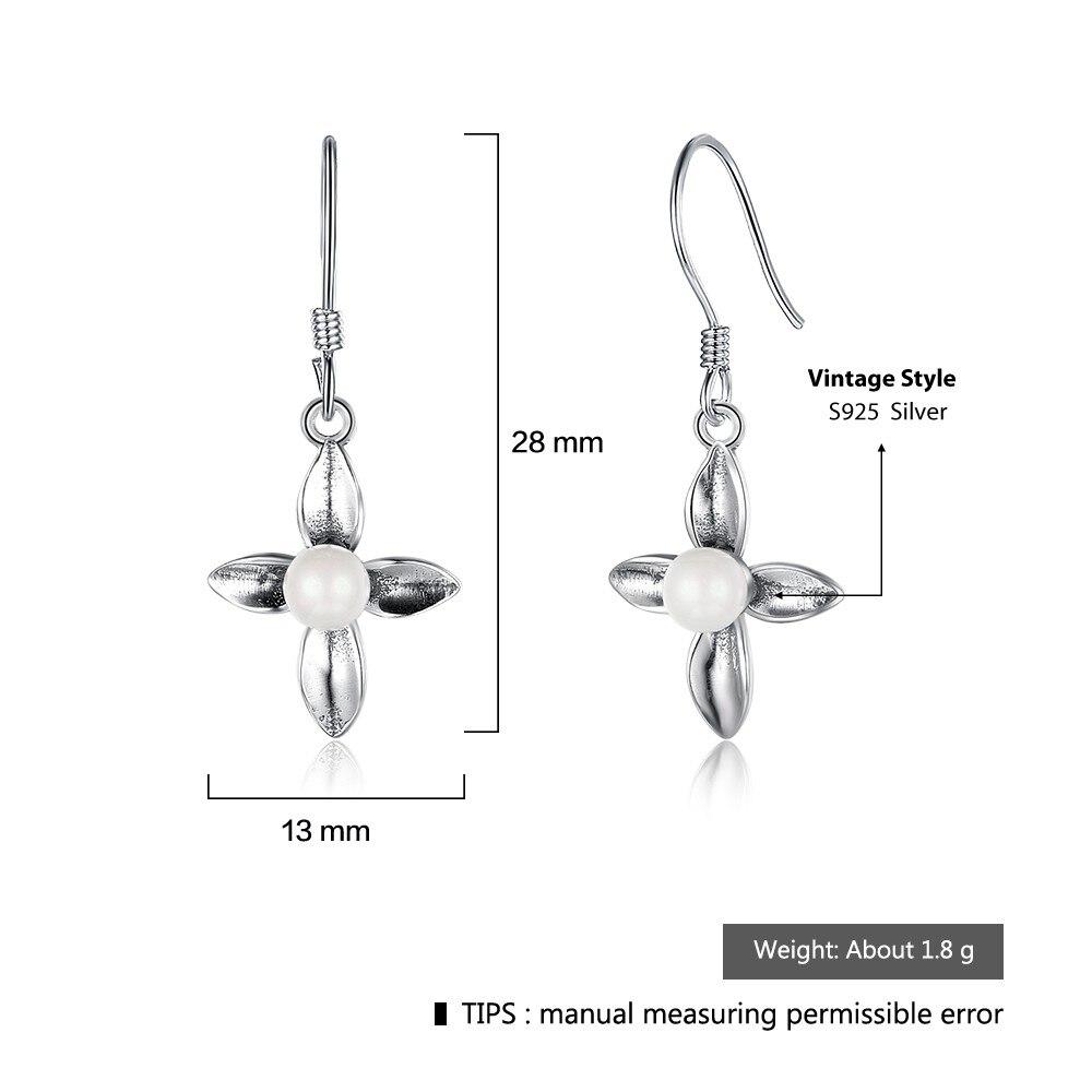 Fashion Cross Design Simulated Pearl Solid 925 Sterling Silver Dangle Earrings For Women Gift For Her-Customized Jewel