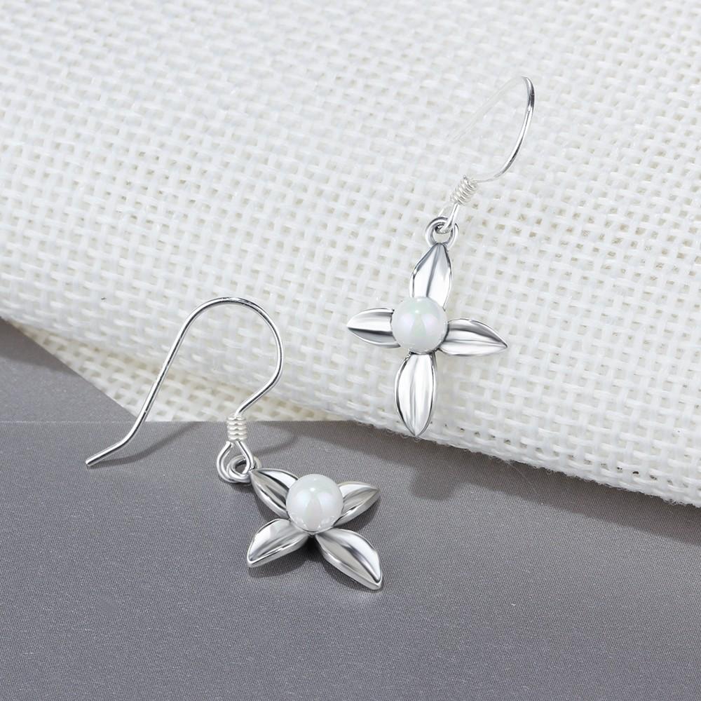 Fashion Cross Design Simulated Pearl Solid 925 Sterling Silver Dangle Earrings For Women Gift For Her-Customized Jewel