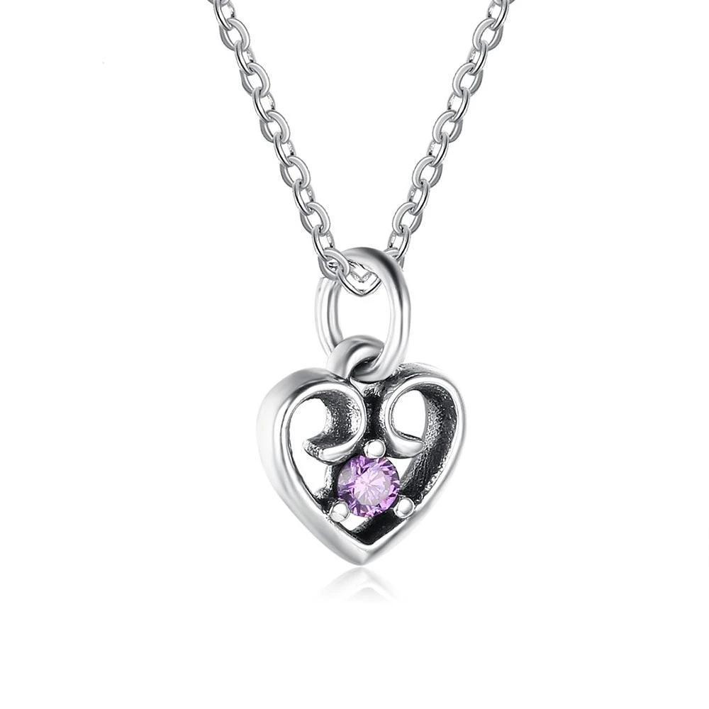Purple Cubic Zirconia Heart Design 925 Sterling Silver Pendant Necklace For Women Jewelry Gift For Love-Customized Jewel