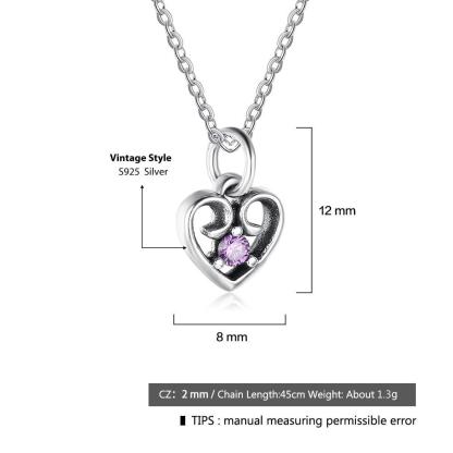 Purple Cubic Zirconia Heart Design 925 Sterling Silver Pendant Necklace For Women Jewelry Gift For Love-Customized Jewel