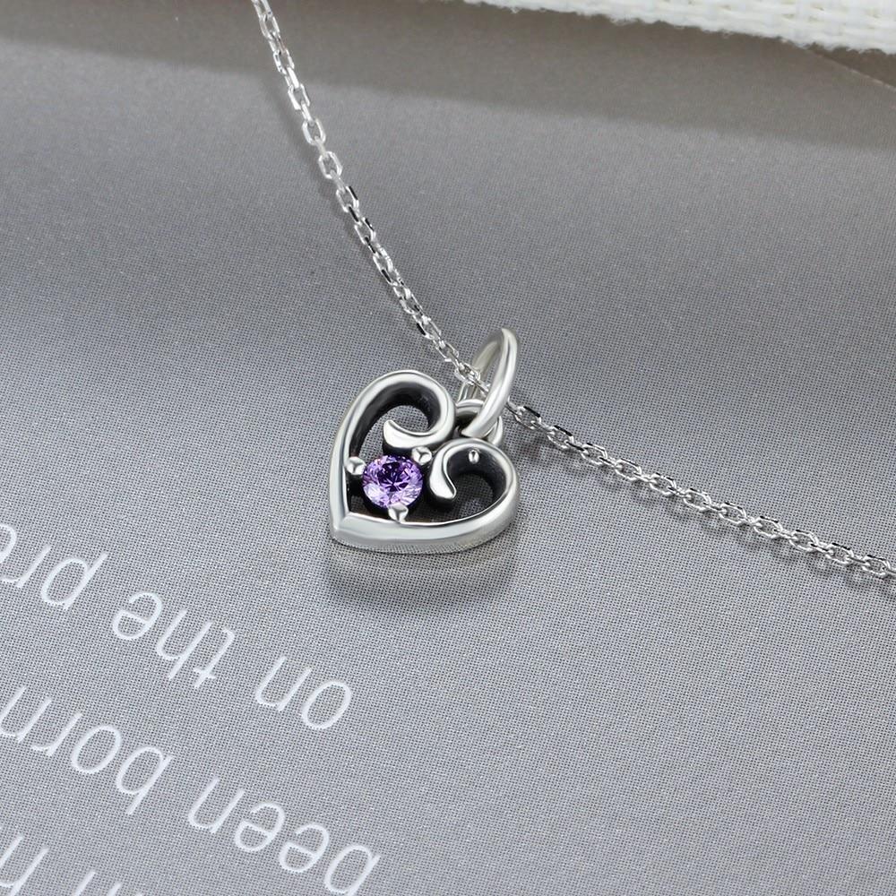 Purple Cubic Zirconia Heart Design 925 Sterling Silver Pendant Necklace For Women Jewelry Gift For Love-Customized Jewel
