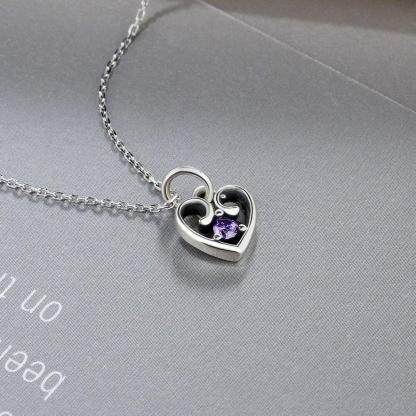 Purple Cubic Zirconia Heart Design 925 Sterling Silver Pendant Necklace For Women Jewelry Gift For Love-Customized Jewel