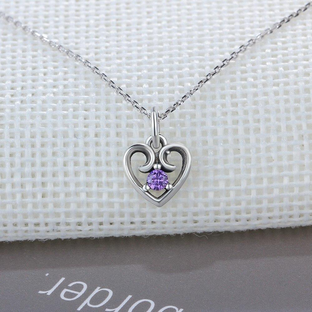 Purple Cubic Zirconia Heart Design 925 Sterling Silver Pendant Necklace For Women Jewelry Gift For Love-Customized Jewel