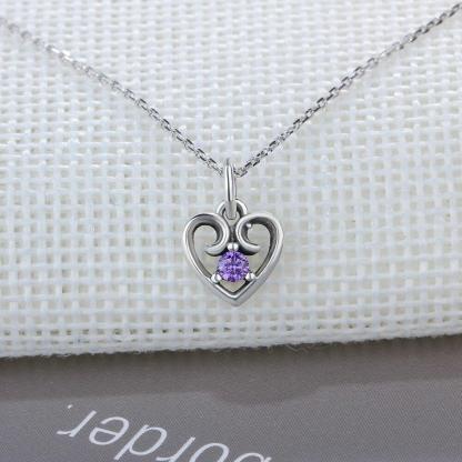 Purple Cubic Zirconia Heart Design 925 Sterling Silver Pendant Necklace For Women Jewelry Gift For Love-Customized Jewel
