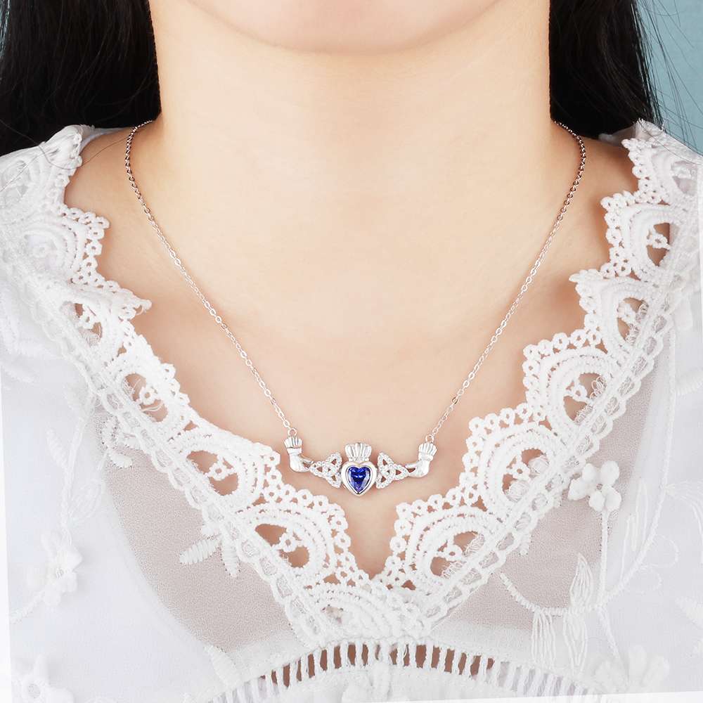 Hand Holding Heart Personalized Birthstone Necklace 925 Sterling Silver Necklaces & Pendants Gift For Her-Customized Jewel