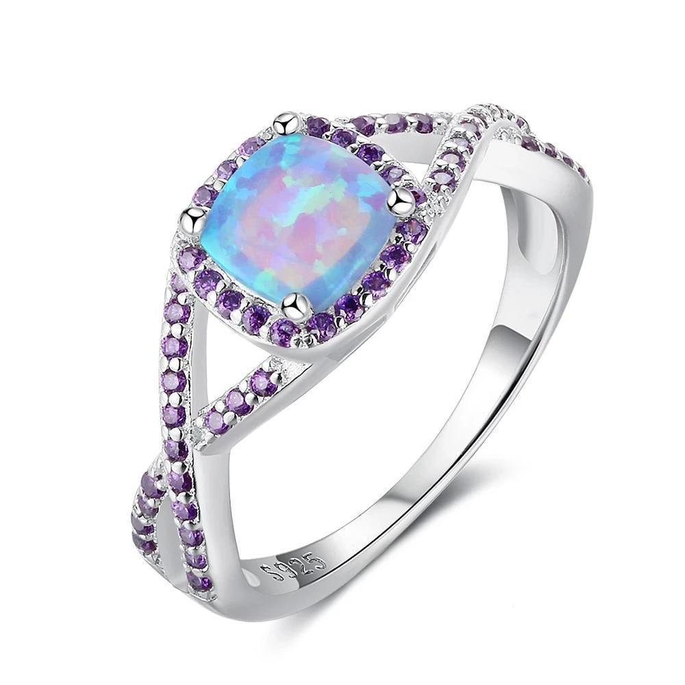 Opal Stone With Purple Cubic Zirconia Solid 925 Sterling Silver Ring Fashion Party Jewelry Gifts For Women-Customized Jewel