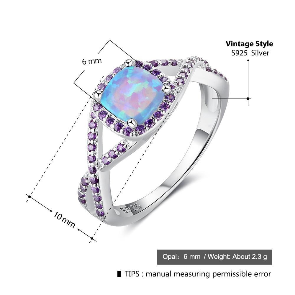 Opal Stone With Purple Cubic Zirconia Solid 925 Sterling Silver Ring Fashion Party Jewelry Gifts For Women-Customized Jewel