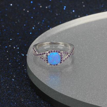 Opal Stone With Purple Cubic Zirconia Solid 925 Sterling Silver Ring Fashion Party Jewelry Gifts For Women-Customized Jewel