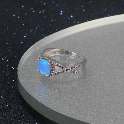 Opal Stone With Purple Cubic Zirconia Solid 925 Sterling Silver Ring Fashion Party Jewelry Gifts For Women-Customized Jewel