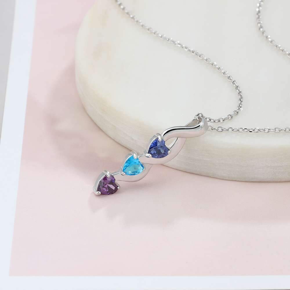 Gift For Family 3 Heart Personalized 12 Birthstone Engrave Name Pendant Necklace 925 Sterling Silver Jewelry-Customized Jewel