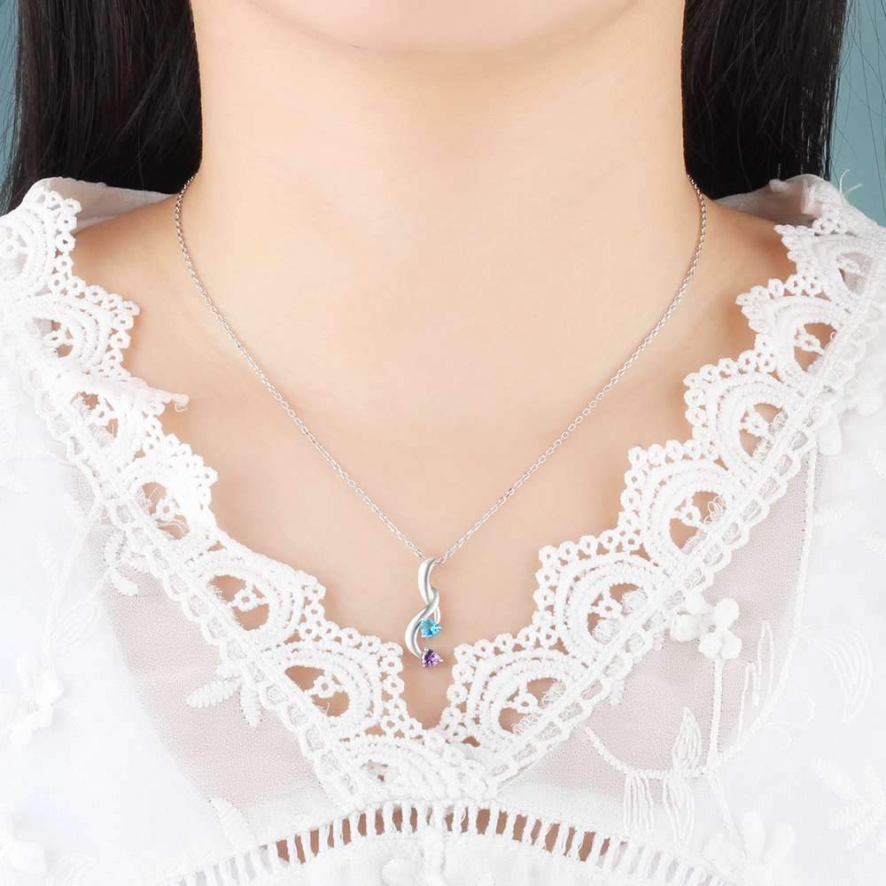 Personalized Birthstone Heart Pendant Necklace-Customized Jewel