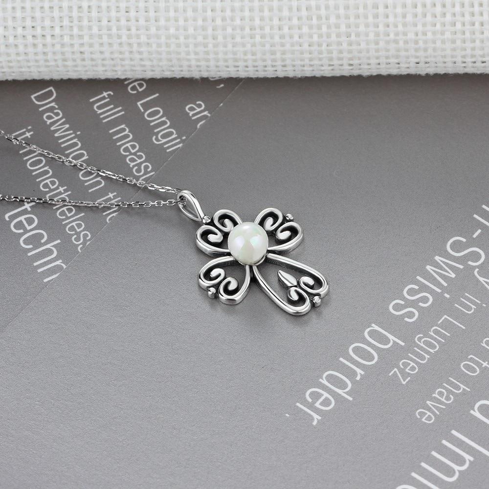 Fashion 925 Sterling Silver Necklace with Simulated Pearl Cross Pendant, Vintage Jewelry for Women-Customized Jewel