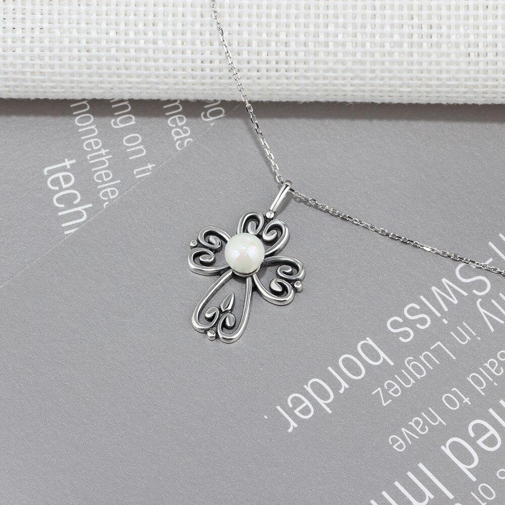 Fashion 925 Sterling Silver Necklace with Simulated Pearl Cross Pendant, Vintage Jewelry for Women-Customized Jewel