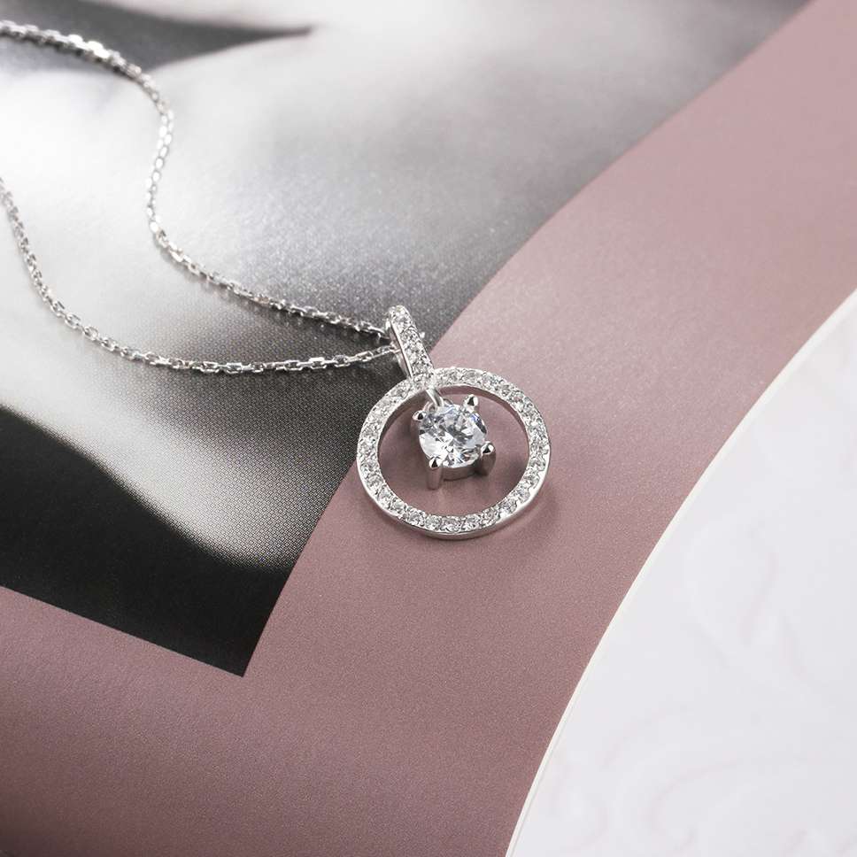 Round Hollow With Cubic Zirconia 925 Sterling Silver Necklace & Pendants For Women Fashion Wedding Jewelry-Customized Jewel