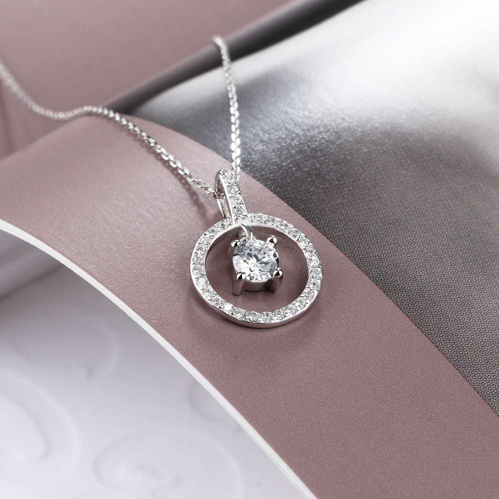 Round Hollow With Cubic Zirconia 925 Sterling Silver Necklace & Pendants For Women Fashion Wedding Jewelry-Customized Jewel
