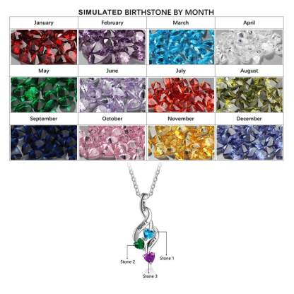 Personalized 3 Heart Birthstone Engrave Name Pendant Necklace-Customized Jewel