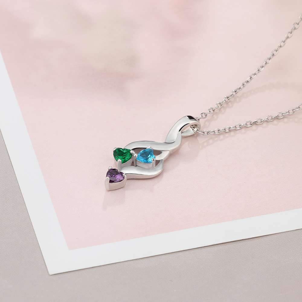 Personalized 3 Heart Birthstone Engrave Name Pendant Necklace-Customized Jewel