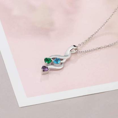 Personalized 3 Heart Birthstone Engrave Name Pendant Necklace-Customized Jewel