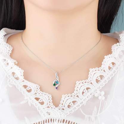 Personalized 3 Heart Birthstone Engrave Name Pendant Necklace-Customized Jewel