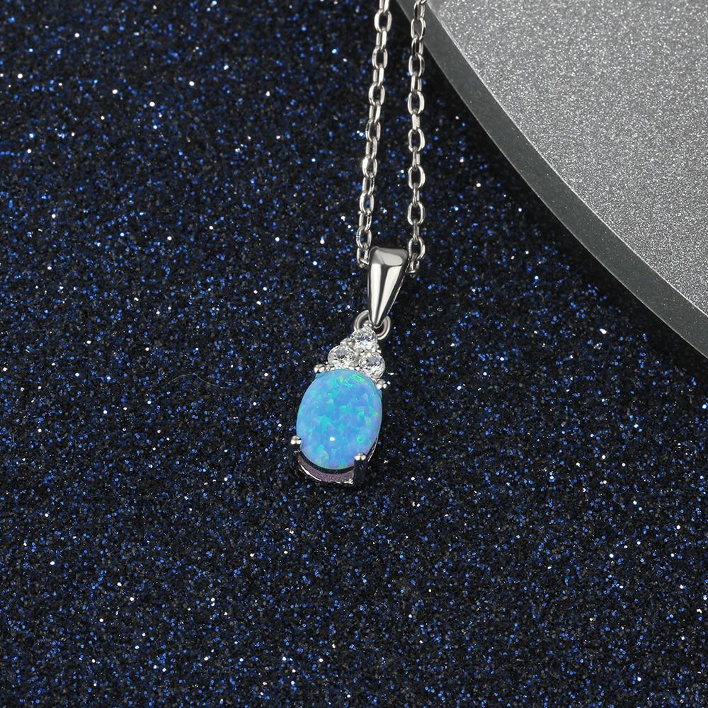 925 Sterling Silver Jewelry Necklace with Oval Blue Opal Stone Pendant, Best Gift for Her-Customized Jewel