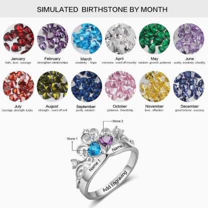 Art Pattern Crown Birthstone Ring 925 Sterling Silver Party Rings Engrave Name Anniversary Personalize Gift-Customized Jewel