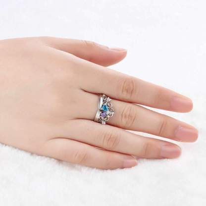 Art Pattern Crown Birthstone Ring 925 Sterling Silver Party Rings Engrave Name Anniversary Personalize Gift-Customized Jewel