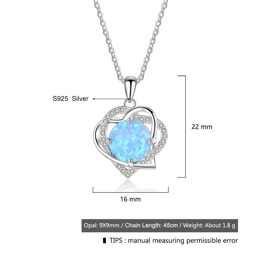 Heart To Heart Blue Opal Pendants & Necklace With Genuine 925 Sterling Silver Women Jewelry Gift For Her-Customized Jewel