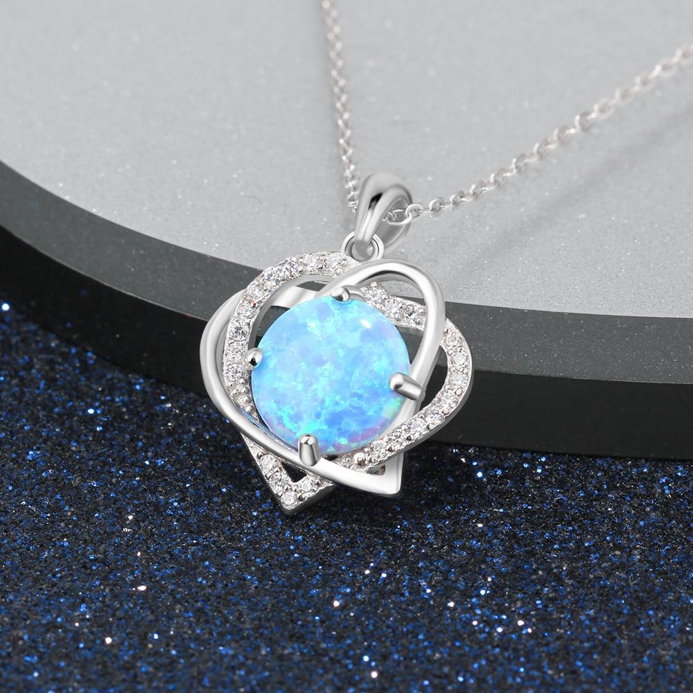 Heart To Heart Blue Opal Pendants & Necklace With Genuine 925 Sterling Silver Women Jewelry Gift For Her-Customized Jewel