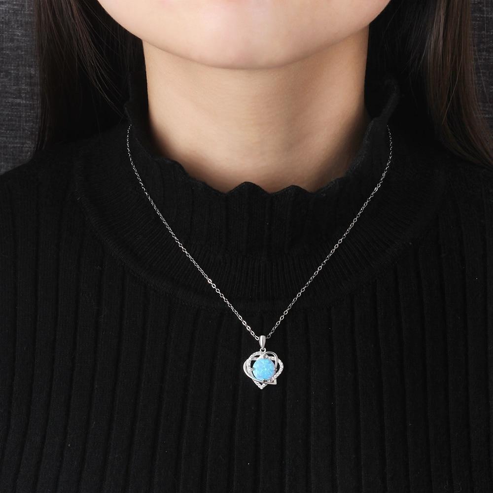 Heart To Heart Blue Opal Pendants & Necklace With Genuine 925 Sterling Silver Women Jewelry Gift For Her-Customized Jewel
