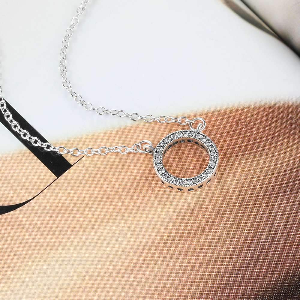 Round Hollow Design CZ Solid 925 Sterling Silver Necklace & Pendants Fashion Women Necklace Vintage Jewelry-Customized Jewel