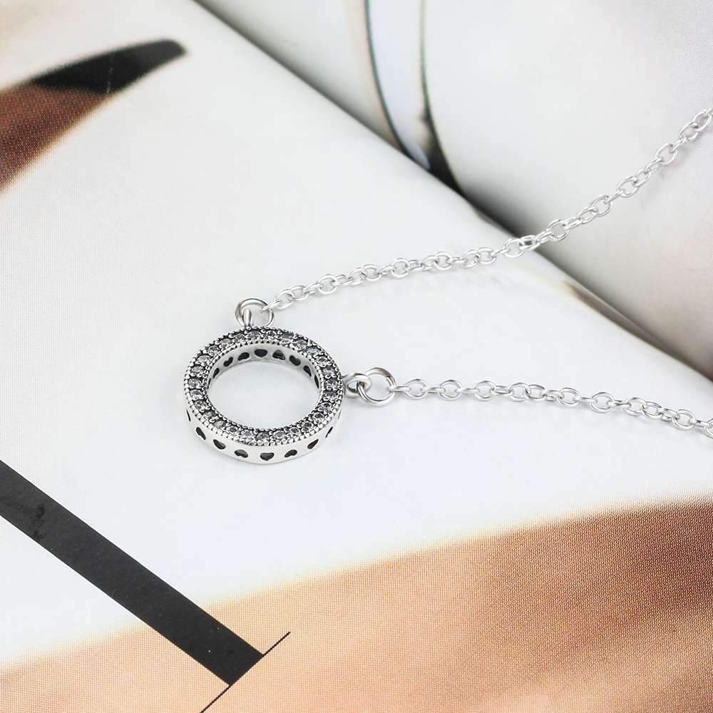 Round Hollow Design CZ Solid 925 Sterling Silver Necklace & Pendants Fashion Women Necklace Vintage Jewelry-Customized Jewel
