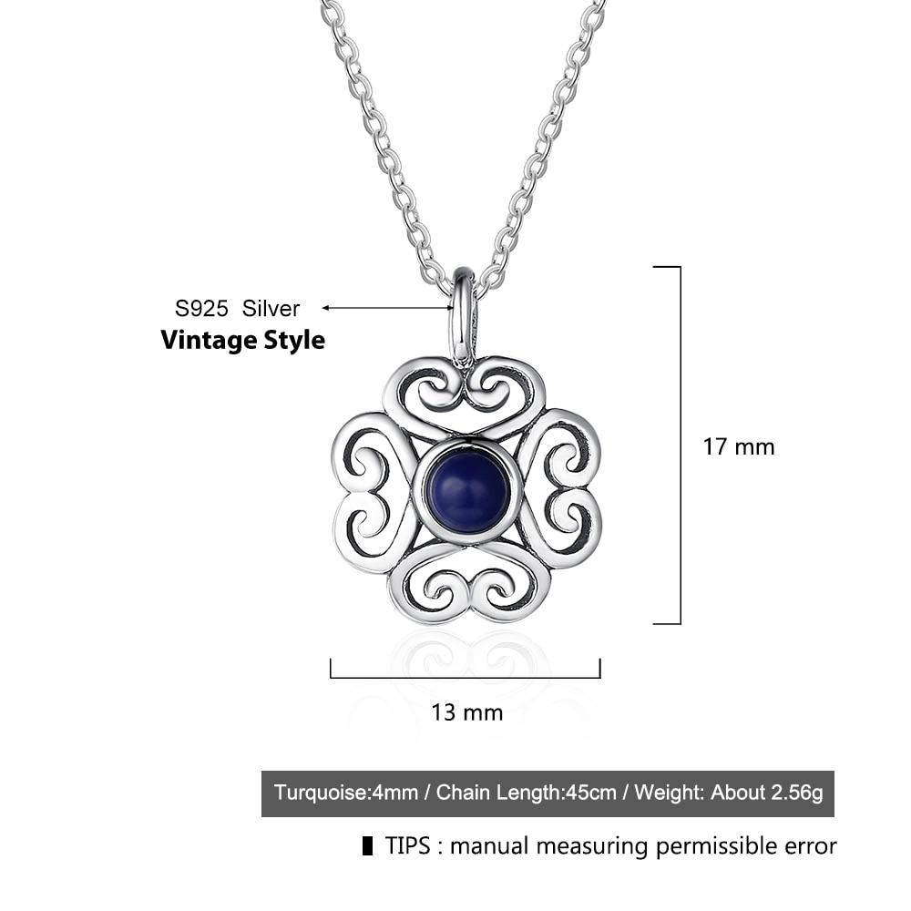 Fashion 925 Sterling Silver Floral Pattern Necklace with Blue Cubic Zirconia Pendant, Vintage jewelry for Women-Customized Jewel