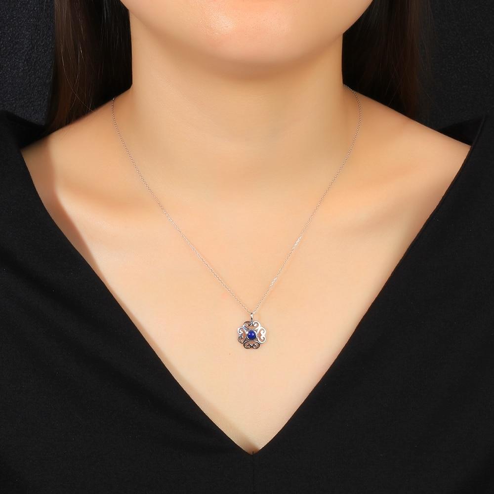 Fashion 925 Sterling Silver Floral Pattern Necklace with Blue Cubic Zirconia Pendant, Vintage jewelry for Women-Customized Jewel