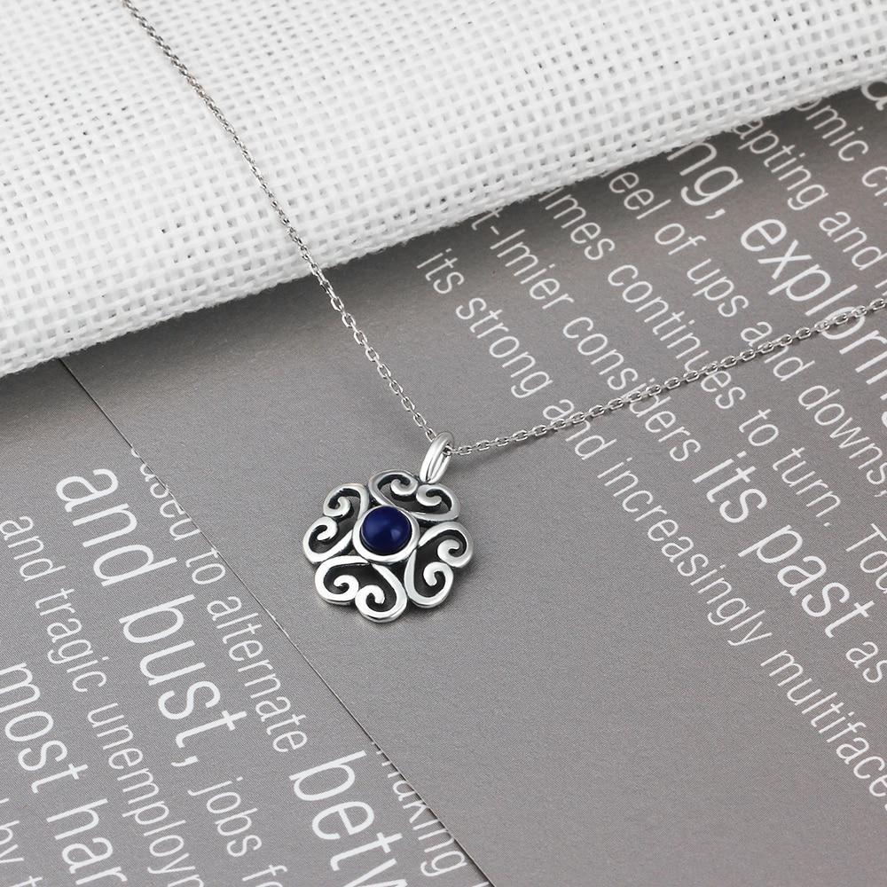 Fashion 925 Sterling Silver Floral Pattern Necklace with Blue Cubic Zirconia Pendant, Vintage jewelry for Women-Customized Jewel