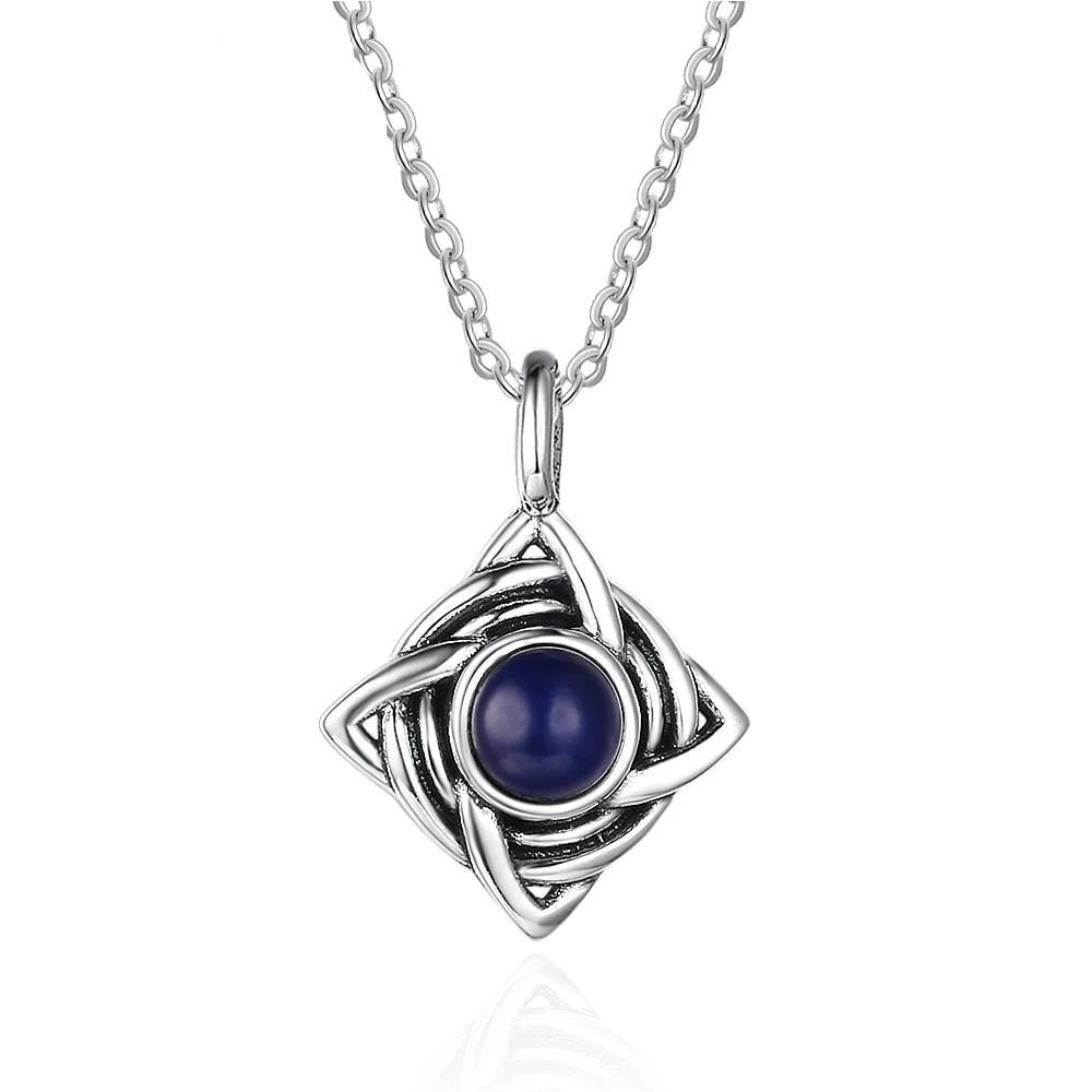 Vintage Rhombus Shape Blue Cubic Zirconia 925 Sterling Silver Necklace & Pendant For Women Fashion Jewelry-Customized Jewel