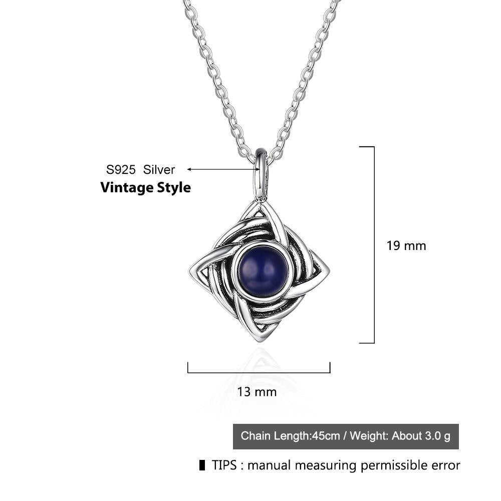 Vintage Rhombus Shape Blue Cubic Zirconia 925 Sterling Silver Necklace & Pendant For Women Fashion Jewelry-Customized Jewel
