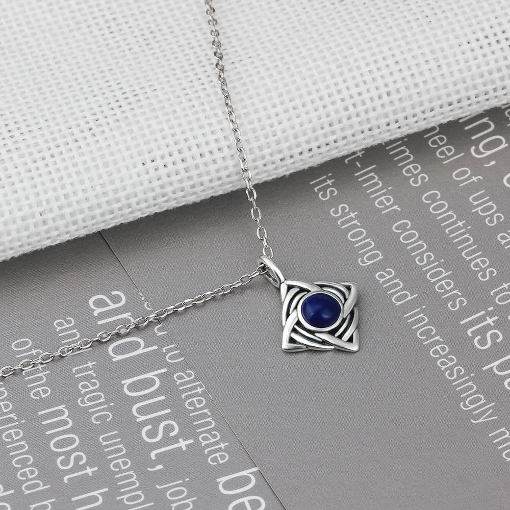 Vintage Rhombus Shape Blue Cubic Zirconia 925 Sterling Silver Necklace & Pendant For Women Fashion Jewelry-Customized Jewel