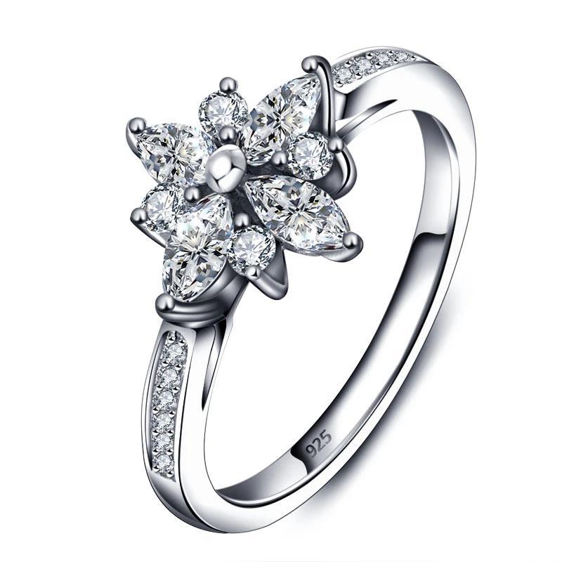 Fashion Flower Design Cubic Zirconia 925 Sterling Silver Engagement Rings For Women Wedding Gift-Customized Jewel