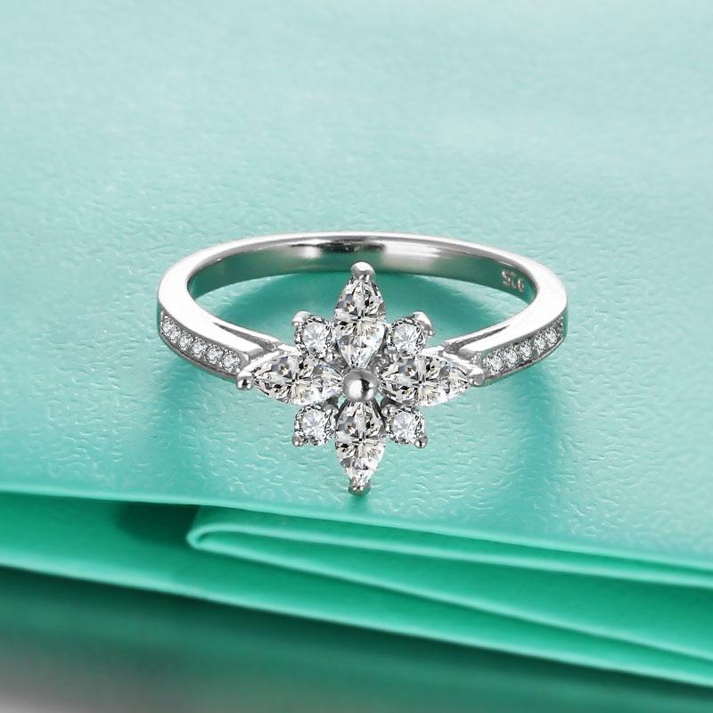 Fashion Flower Design Cubic Zirconia 925 Sterling Silver Engagement Rings For Women Wedding Gift-Customized Jewel