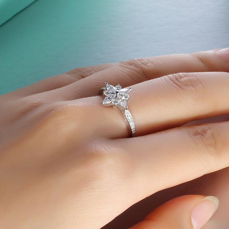 Fashion Flower Design Cubic Zirconia 925 Sterling Silver Engagement Rings For Women Wedding Gift-Customized Jewel
